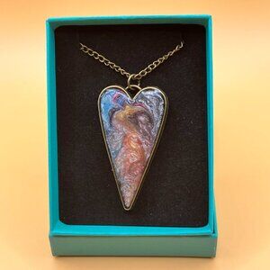 Handmade Resin Heart Pendant Antique Bronze Chain NEW Unique & I only have one
